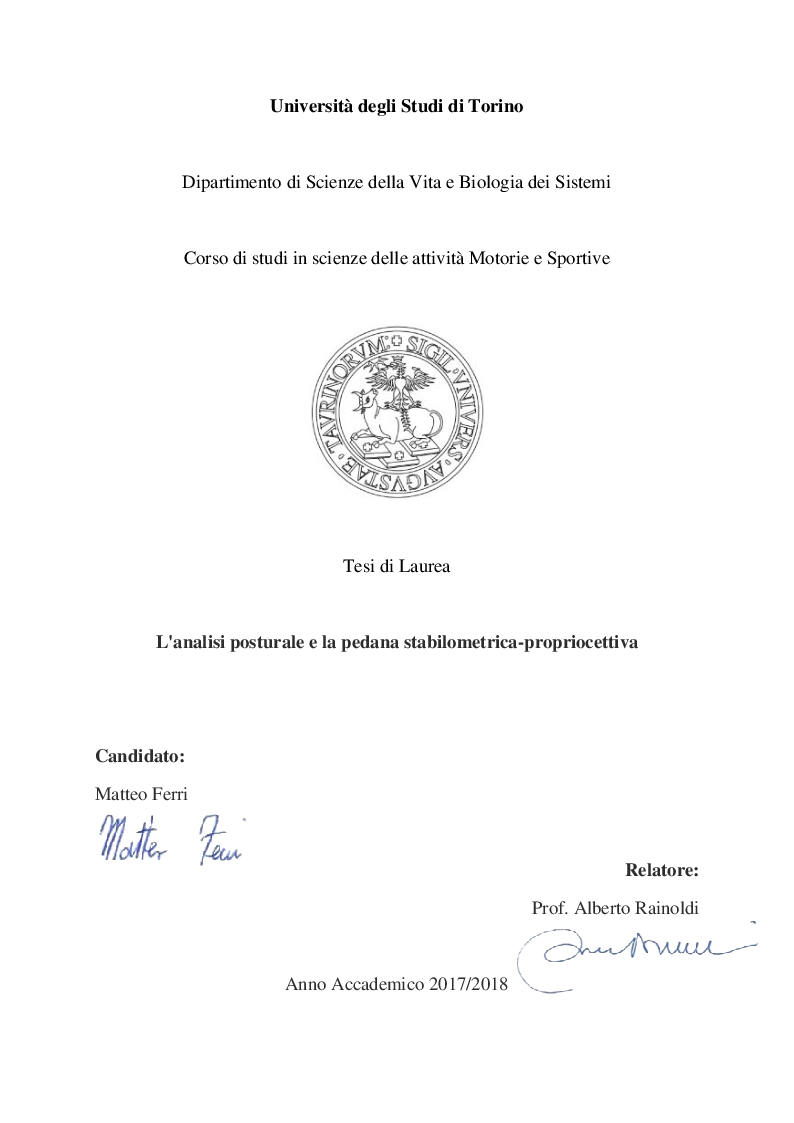 Anteprima della tesi: L'analisi posturale e la pedana stabilometrica-propriocettiva, Pagina 1