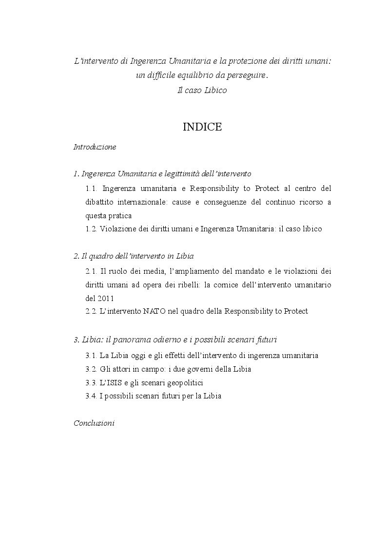 Indice della tesi: Diritto internazionale e geopolitica: teoria e prassi dell’ingerenza umanitaria, Pagina 1