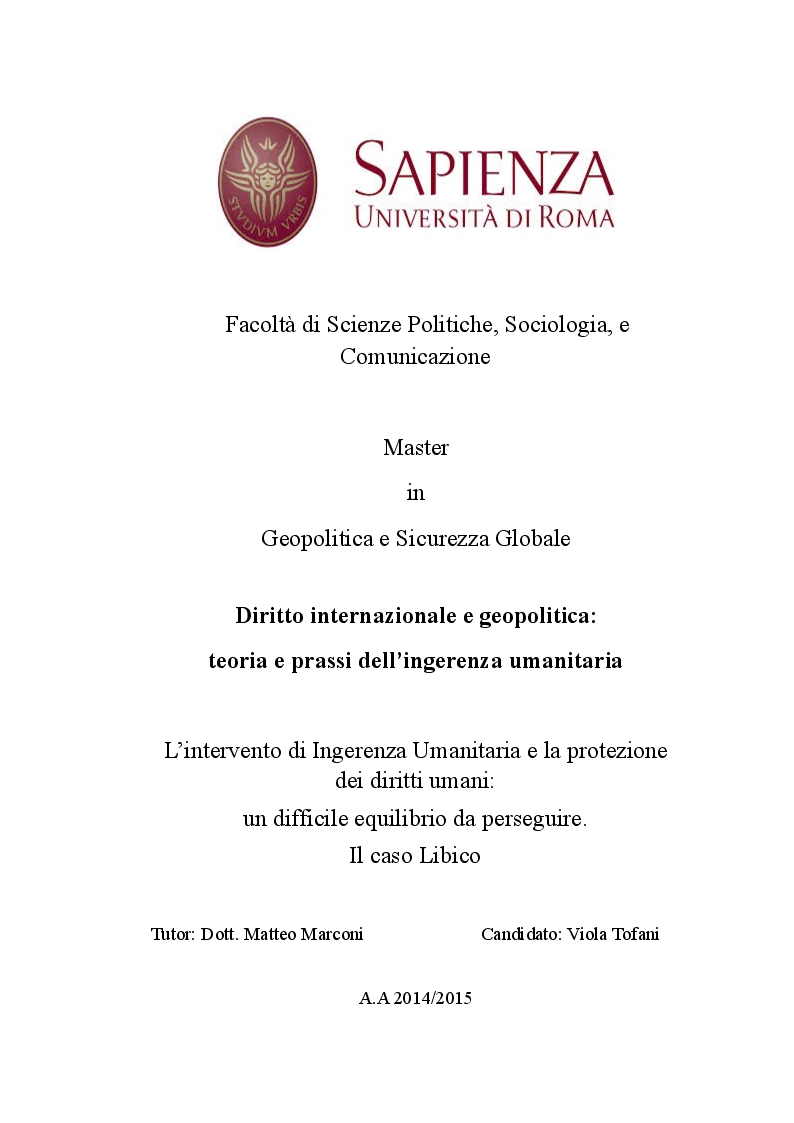 Anteprima della tesi: Diritto internazionale e geopolitica: teoria e prassi dell’ingerenza umanitaria, Pagina 1
