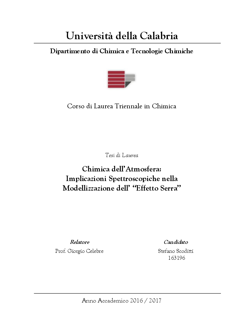 Anteprima della tesi: Chimica dell’Atmosfera: Implicazioni Spettroscopiche nella Modellizzazione dell’ “Effetto Serra”, Pagina 1
