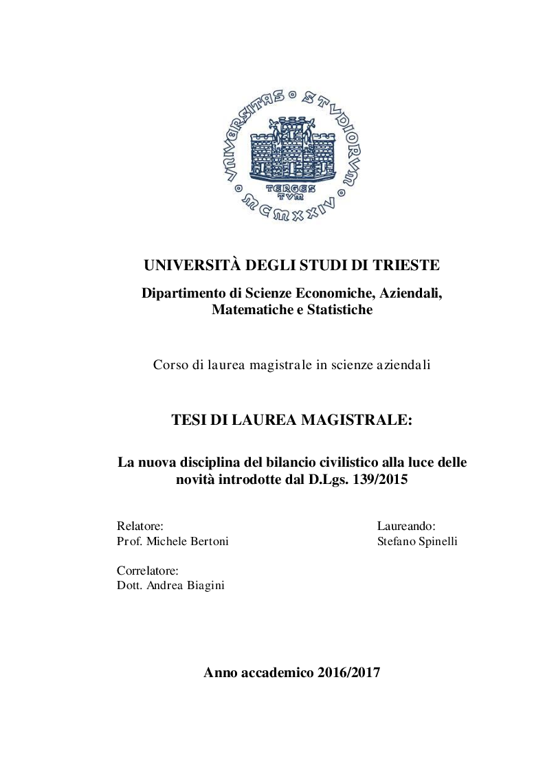Anteprima della tesi: La nuova disciplina del bilancio civilistico alla luce delle novità introdotte dal D.Lgs. 139/2015, Pagina 1