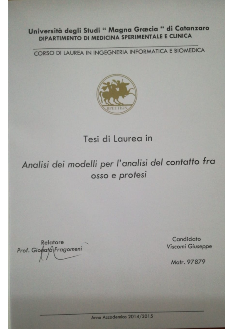 Anteprima della tesi: Analisi dei modelli per l’analisi del contatto fra osso e protesi, Pagina 1