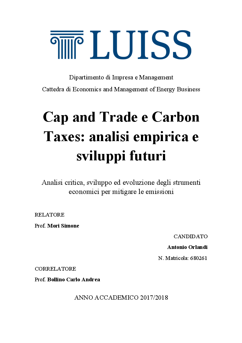 Anteprima della tesi: Cap and Trade e Carbon Taxes: analisi empirica e sviluppi futuri, Pagina 1