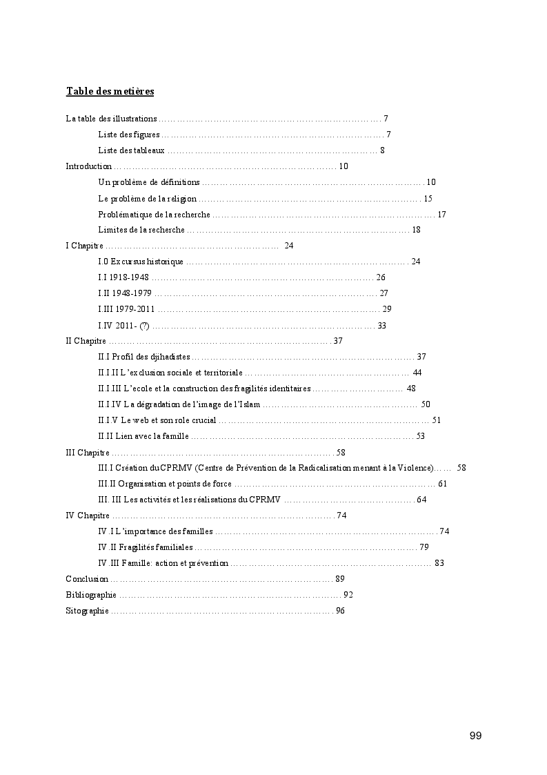 Indice della tesi: Le processus de radicalisation: prise de conscience, Pagina 1