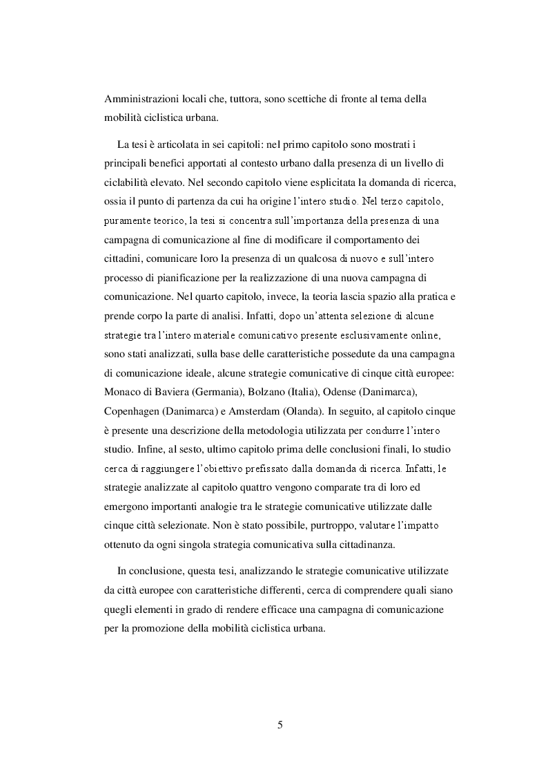 Anteprima della tesi: Come promuovere la mobilità ciclistica urbana: analisi di strategie comunicative adottate da cinque città europee, Pagina 3