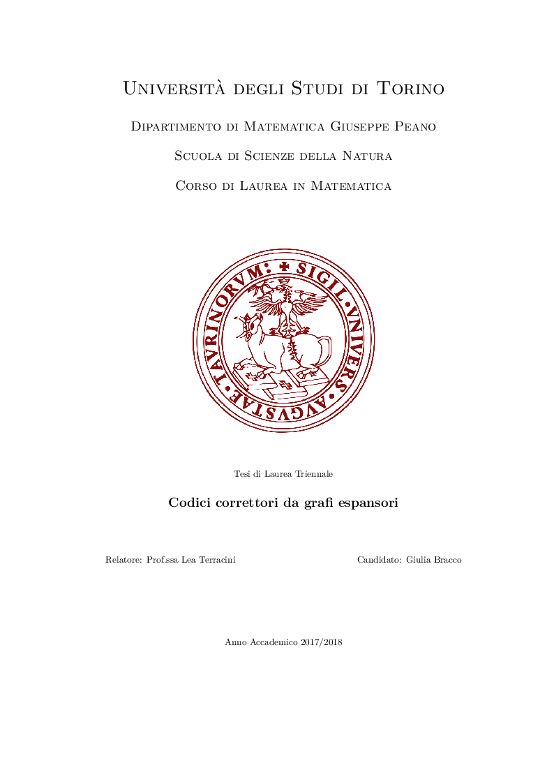 Anteprima della tesi: Codici Correttori da Grafi Espansori, Pagina 1