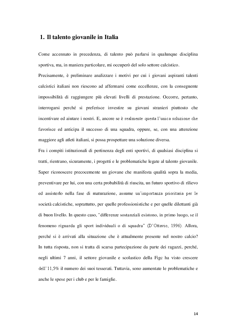 Estratto dalla tesi: Fattori limitanti l'emersione del talento nel calcio giovanile italiano