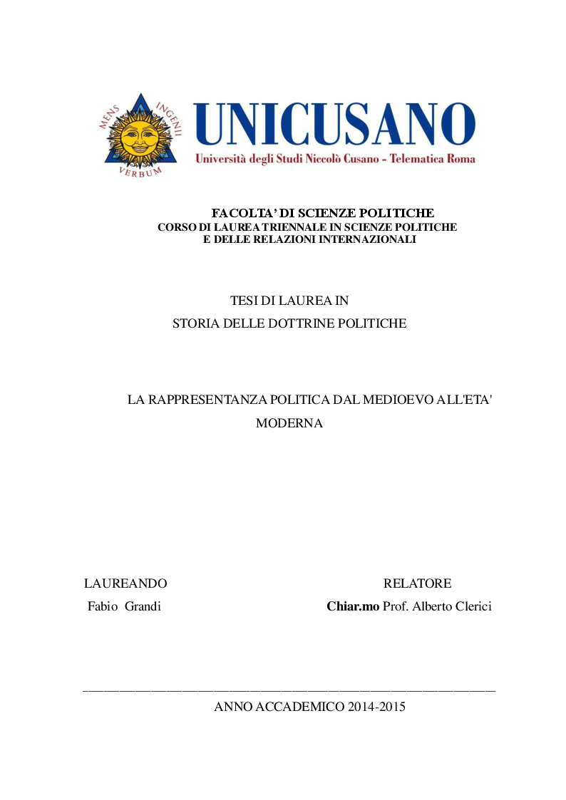 Anteprima della tesi: La rappresentanza politica dal medioevo all'età moderna, Pagina 1