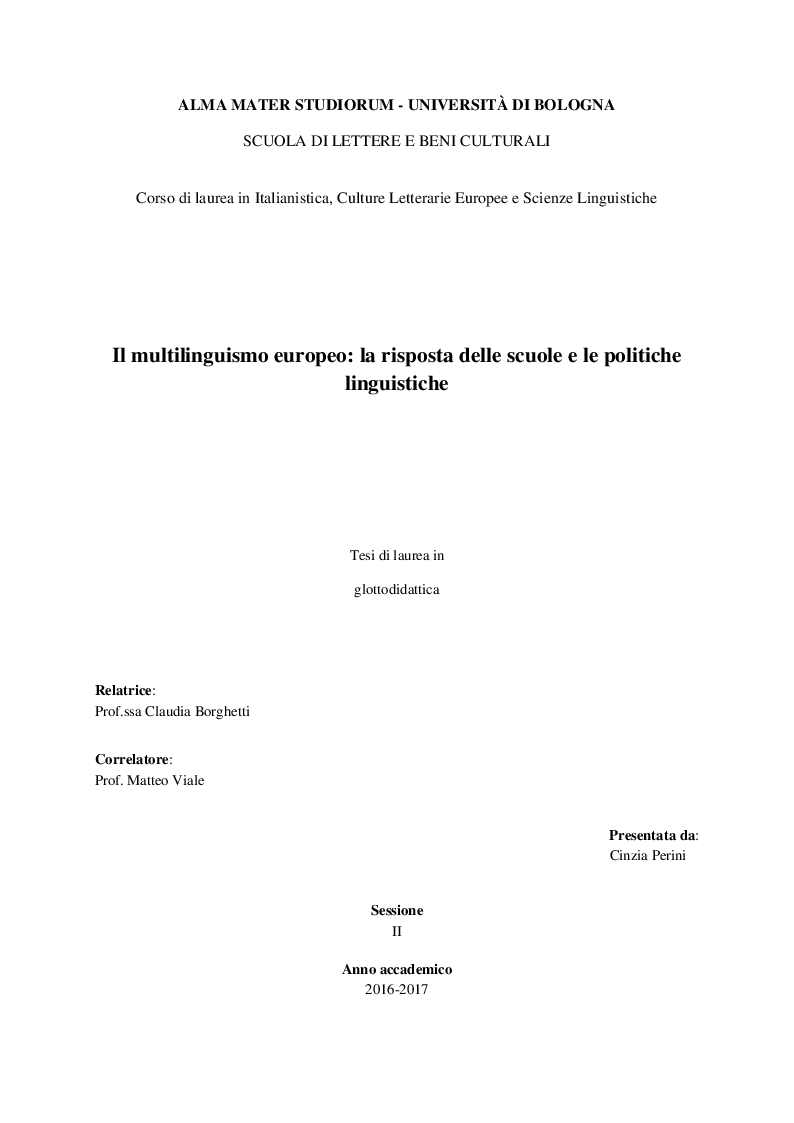 Anteprima della tesi: Il multilinguismo europeo: la risposta delle scuole e le politiche linguistiche, Pagina 1