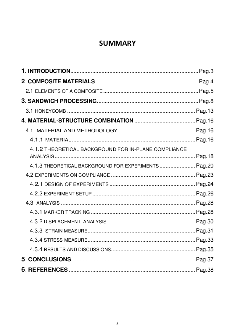Indice della tesi: Review Of Experimental Studies On Mechanical Properties Of Cellular Structures Using Nomex, Pagina 1