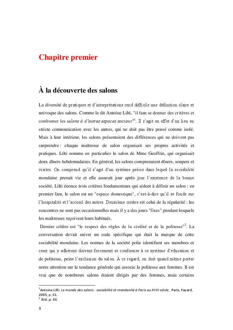 Anteprima della tesi: Le Royaume de la politesse: l'identité des femmes à la période des Lumières et de la culture salonnière, Pagina 4