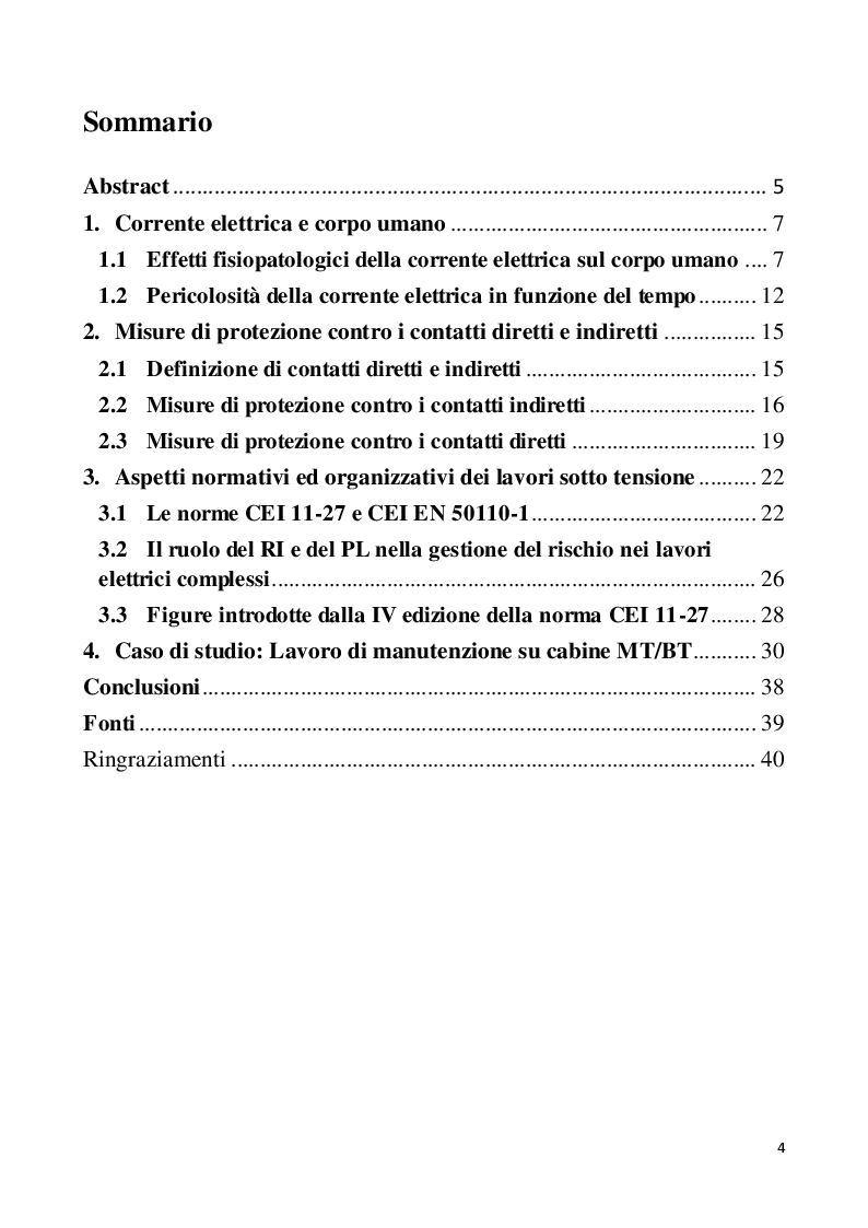 Indice della tesi: Lavori elettrici sotto tensione: aspetti normativi e organizzativi, Pagina 1