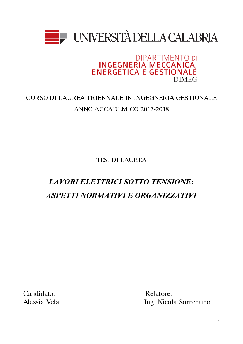 Anteprima della tesi: Lavori elettrici sotto tensione: aspetti normativi e organizzativi, Pagina 1