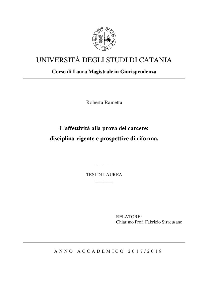 Anteprima della tesi: L'affettività alla prova del carcere: disciplina vigente e prospettive di riforma, Pagina 1