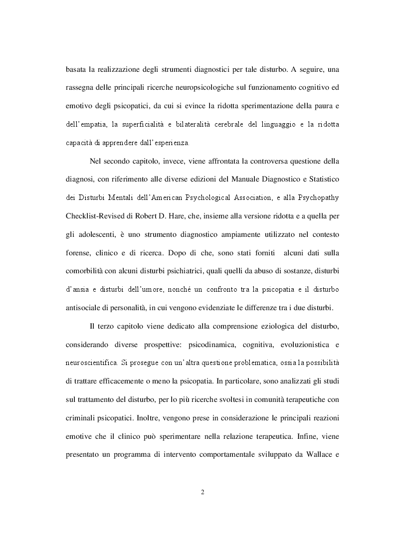 Anteprima della tesi: La personalità psicopatica: caratteristiche cliniche, diagnosi, modelli esplicativi e trattamento, Pagina 3