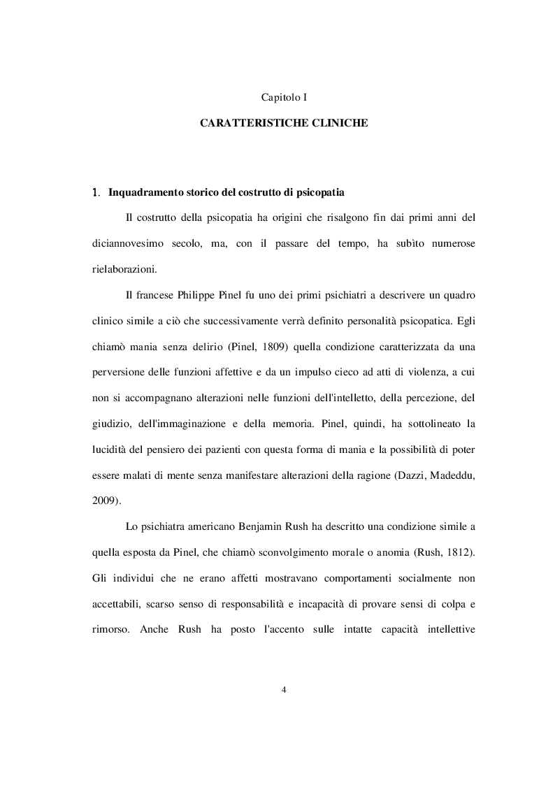 Anteprima della tesi: La personalità psicopatica: caratteristiche cliniche, diagnosi, modelli esplicativi e trattamento, Pagina 5
