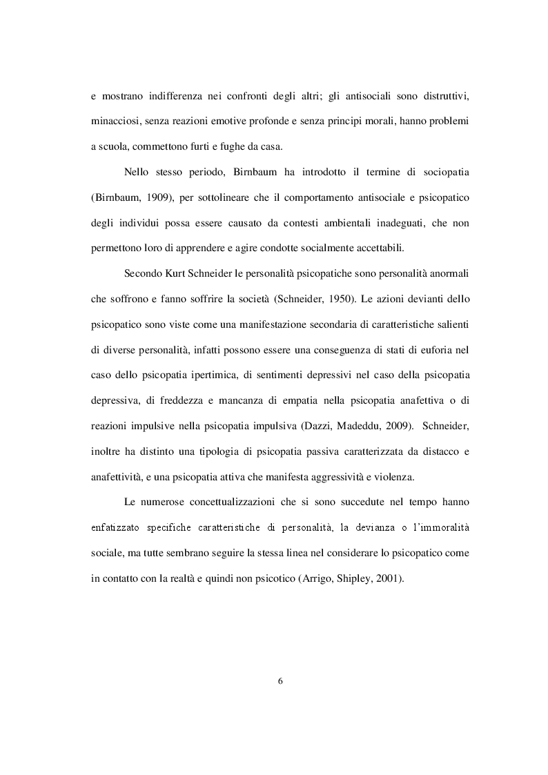 Anteprima della tesi: La personalità psicopatica: caratteristiche cliniche, diagnosi, modelli esplicativi e trattamento, Pagina 7