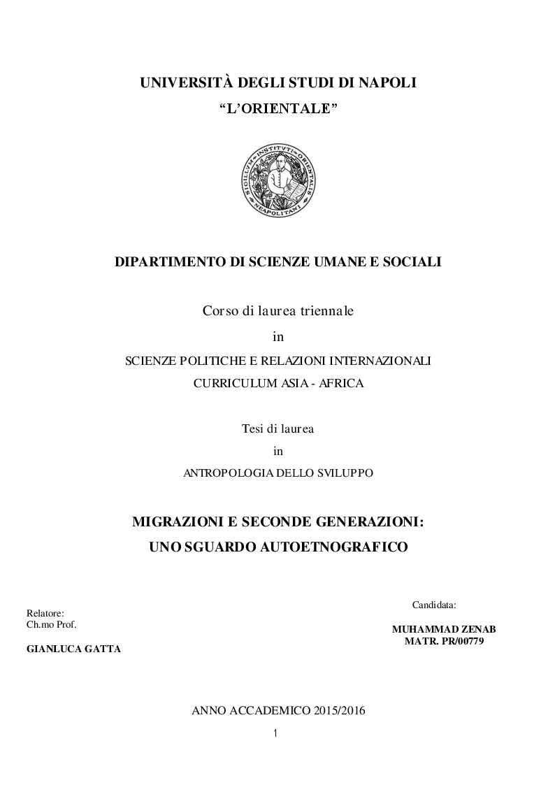 Anteprima della tesi: Migrazioni e seconde generazioni: uno sguardo autoetnografico, Pagina 1