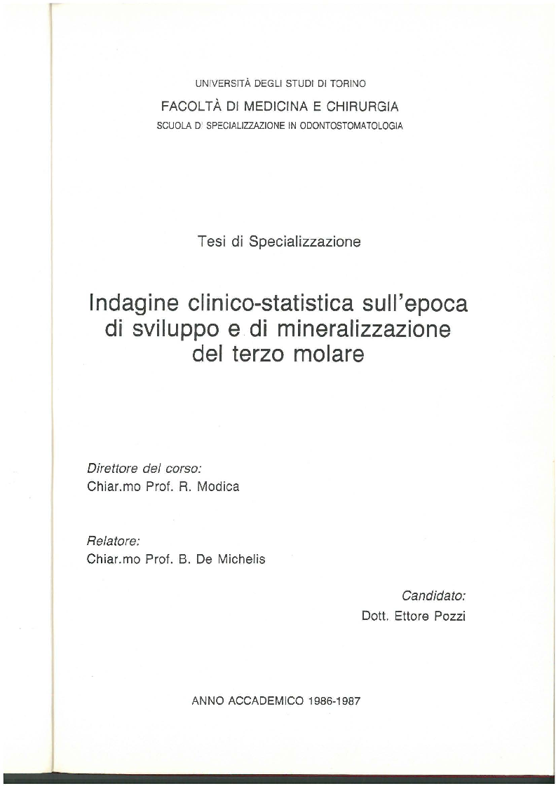 Anteprima della tesi: Indagine clinico statistica epoca di sviluppo e mineralizzazione terzo molare, Pagina 1
