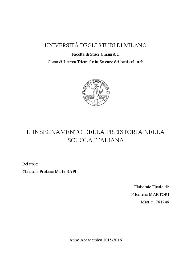Anteprima della tesi: L'insegnamento della preistoria nella scuola italiana, Pagina 1