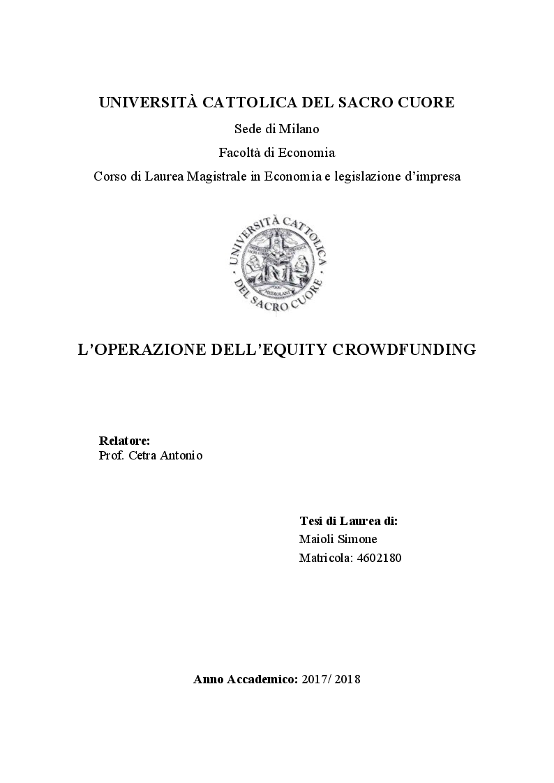 Anteprima della tesi: L'operazione di Equity Crowdfunding, Pagina 1