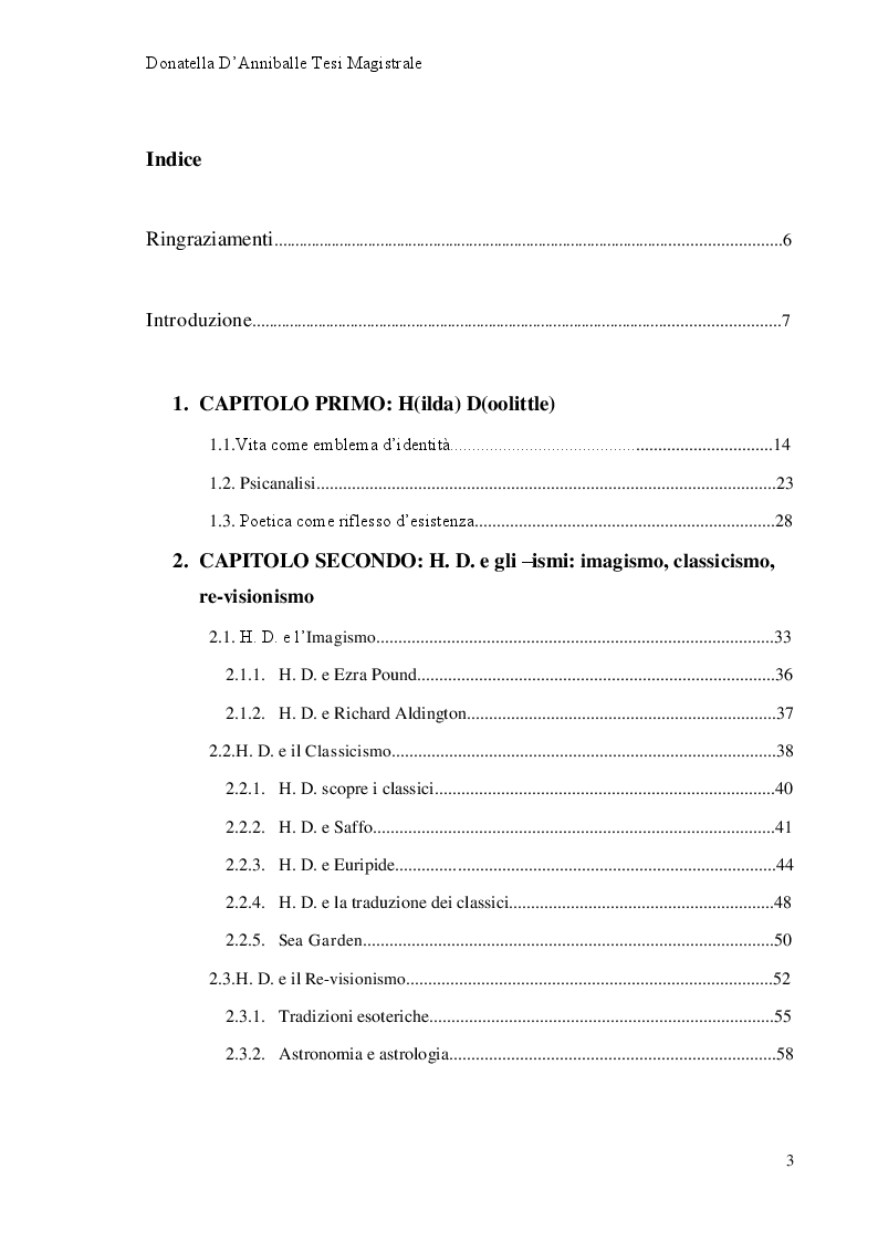 Indice della tesi: Hilda Doolittle e la riscrittura del Mito di Elena: Proposta di Traduzione di Helen in Egypt, Pagina 1