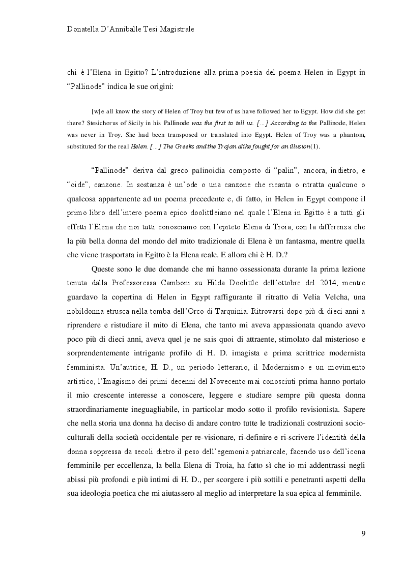 Anteprima della tesi: Hilda Doolittle e la riscrittura del Mito di Elena: Proposta di Traduzione di Helen in Egypt, Pagina 4