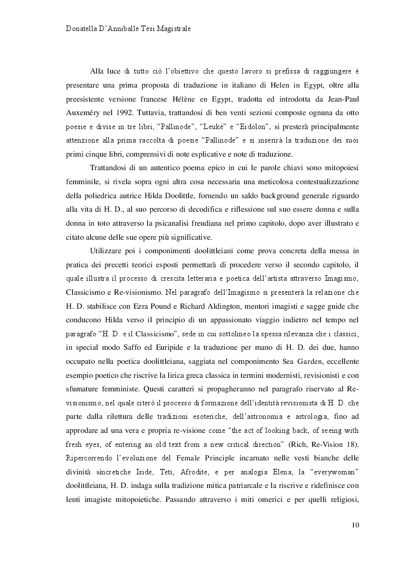 Anteprima della tesi: Hilda Doolittle e la riscrittura del Mito di Elena: Proposta di Traduzione di Helen in Egypt, Pagina 5