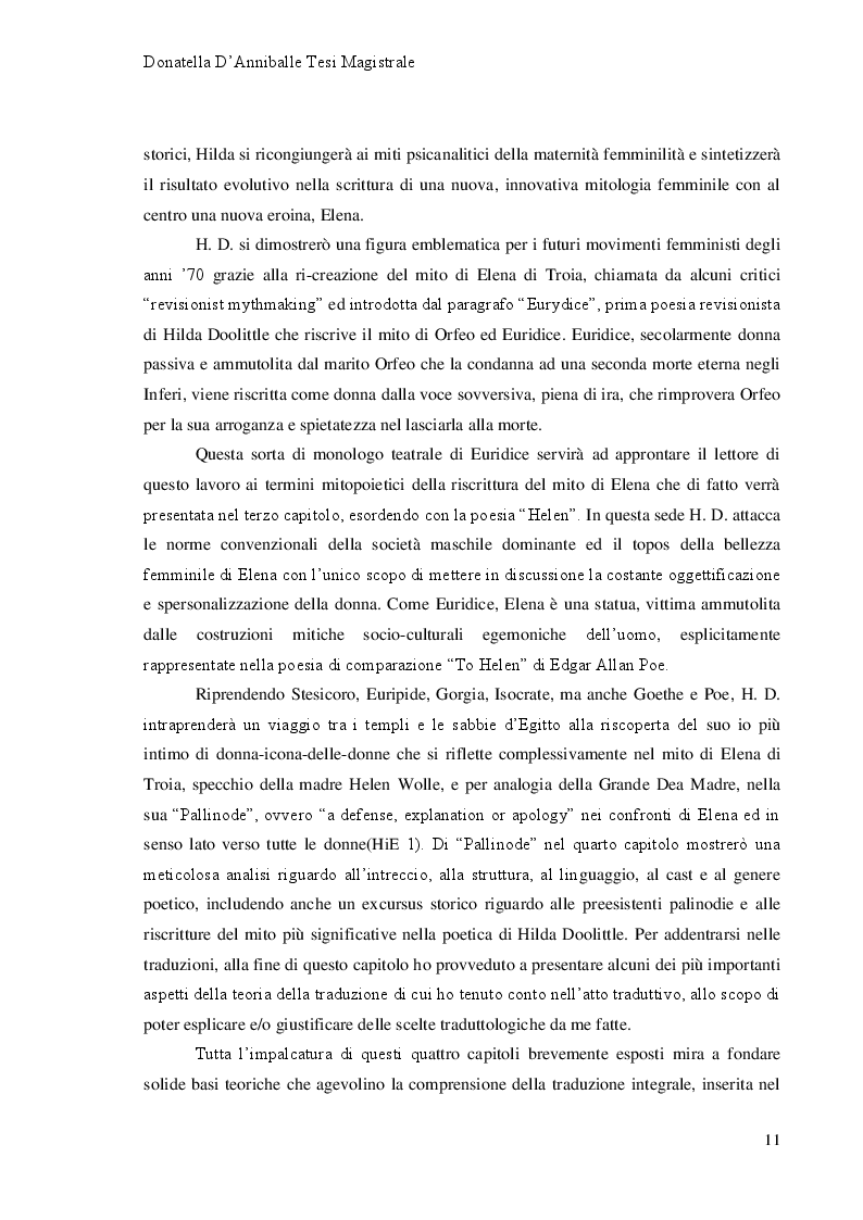 Anteprima della tesi: Hilda Doolittle e la riscrittura del Mito di Elena: Proposta di Traduzione di Helen in Egypt, Pagina 6