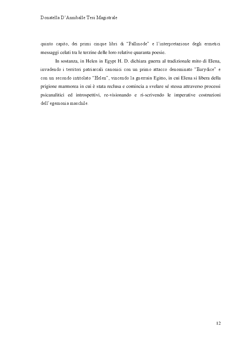 Anteprima della tesi: Hilda Doolittle e la riscrittura del Mito di Elena: Proposta di Traduzione di Helen in Egypt, Pagina 7