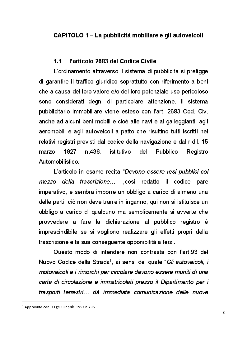 Anteprima della tesi: La pubblicità mobiliare degli autoveicoli, Pagina 6