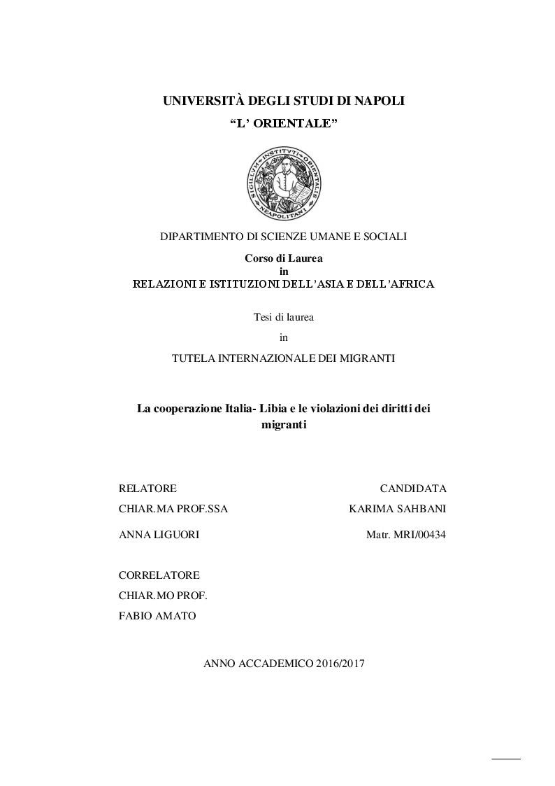 Anteprima della tesi: La cooperazione Italia-Libia e le violazioni dei diritti dei migranti, Pagina 1