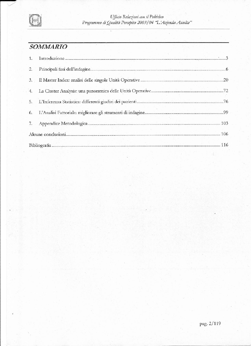 Indice della tesi: Programma di Qualità Percepita 2003 - 2004. L'azienda ascolta, Pagina 1