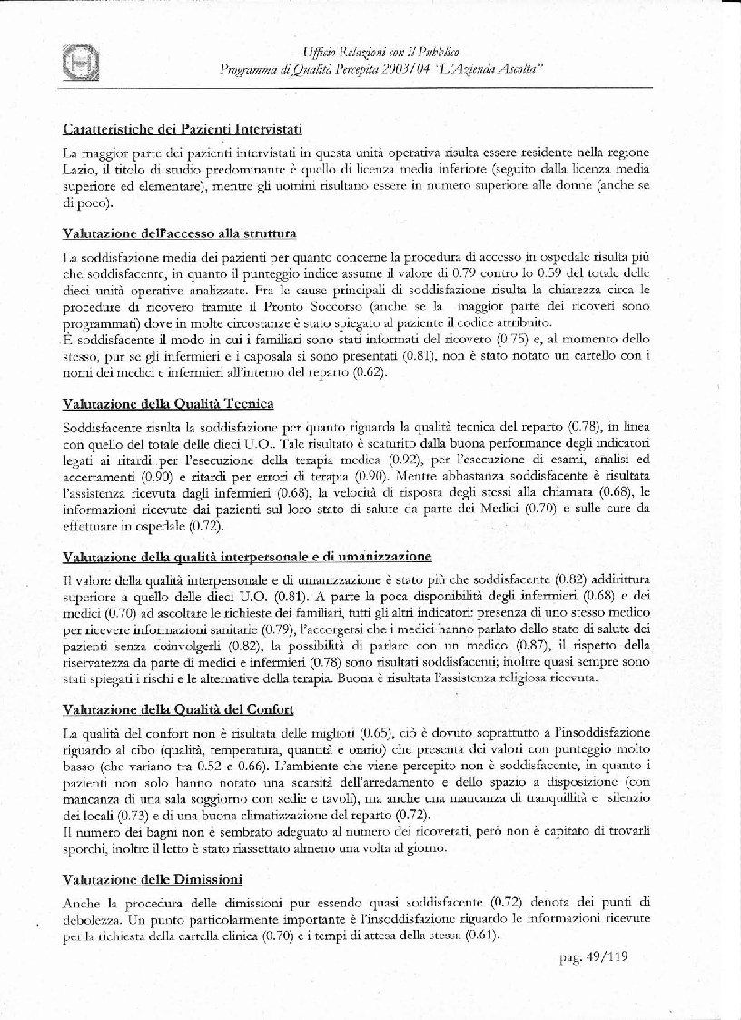 Anteprima della tesi: Programma di Qualità Percepita 2003 - 2004. L'azienda ascolta, Pagina 12