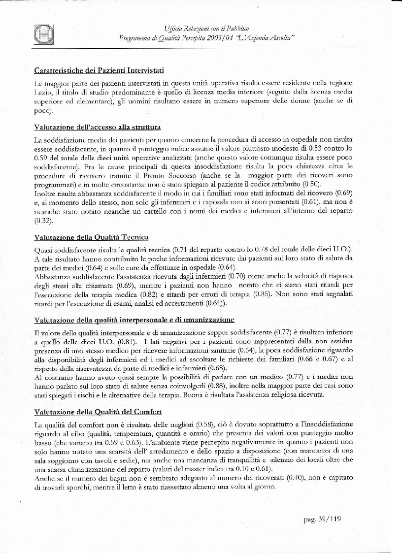 Anteprima della tesi: Programma di Qualità Percepita 2003 - 2004. L'azienda ascolta, Pagina 2