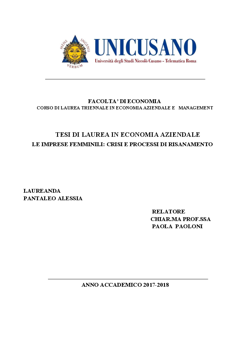 Anteprima della tesi: Le imprese femminili: crisi e processi di risanamento, Pagina 1