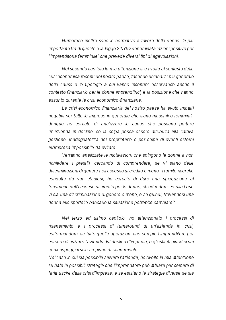 Anteprima della tesi: Le imprese femminili: crisi e processi di risanamento, Pagina 5