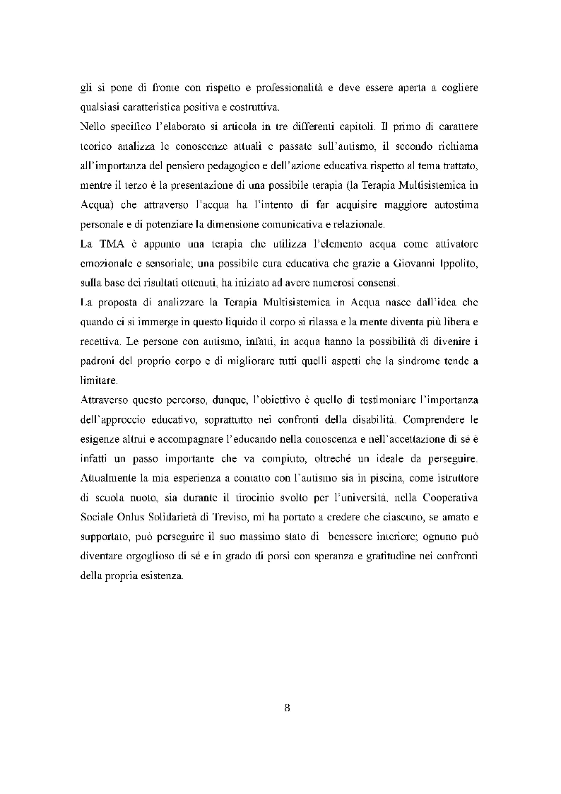 Anteprima della tesi: Autismo e Educazione. La Terapia Multisistemica in Acqua come prassi migliorativa., Pagina 3