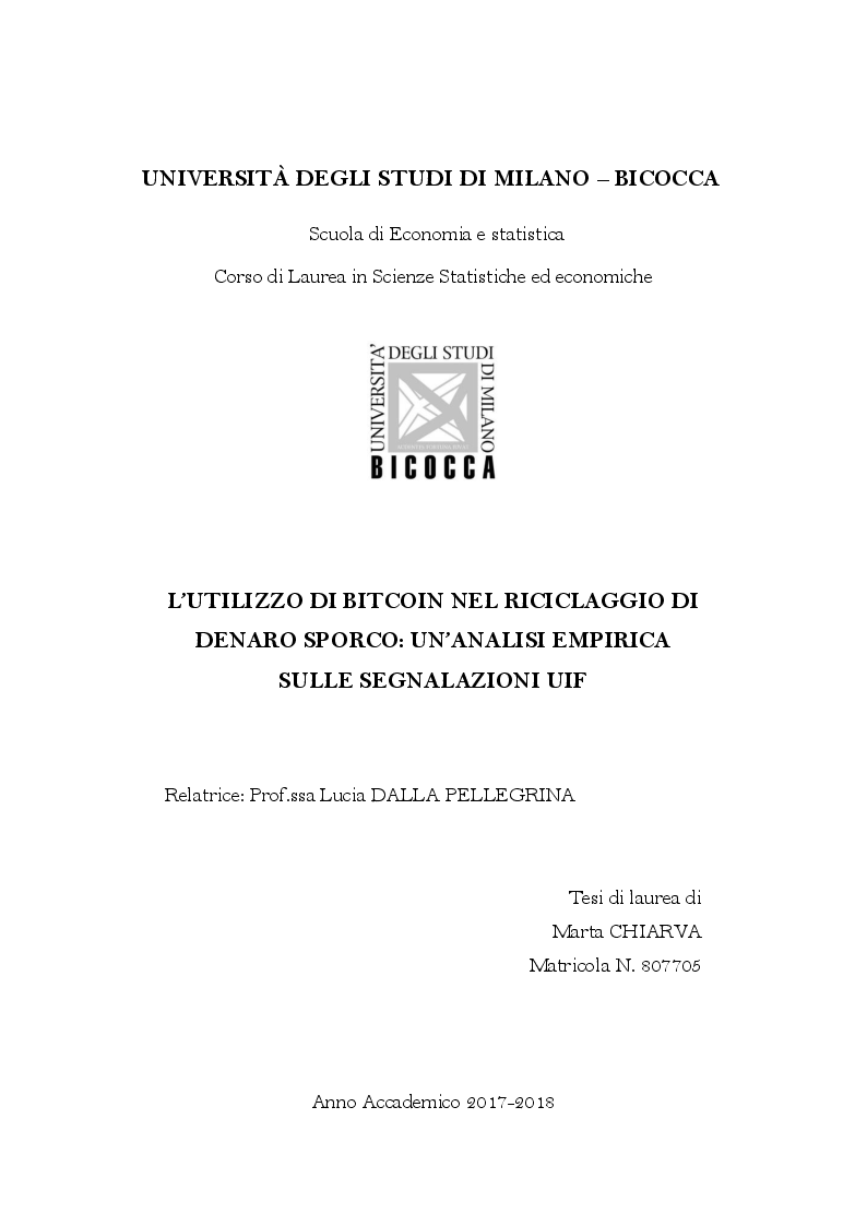 Anteprima della tesi: L'utilizzo di Bitcoin nel riciclaggio di denaro sporco: un'analisi empirica sulle segnalazioni UIF, Pagina 1