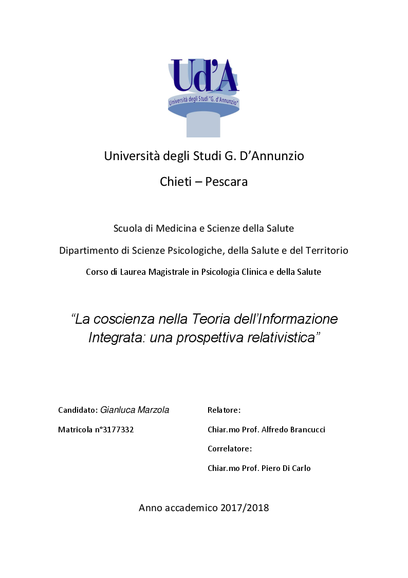 Anteprima della tesi: La coscienza nella Teoria dell'Informazione Integrata: una prospettiva relativistica, Pagina 1