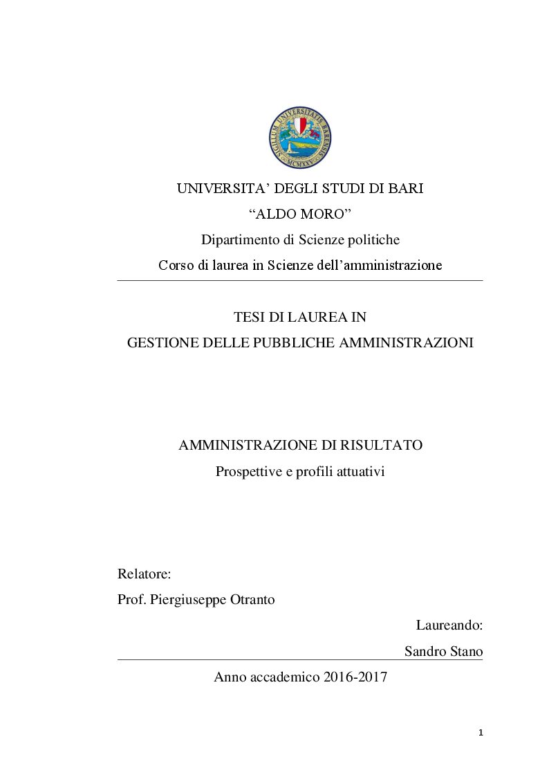 Anteprima della tesi: Amministrazione di risultato: prospettive e profili attuativi, Pagina 1