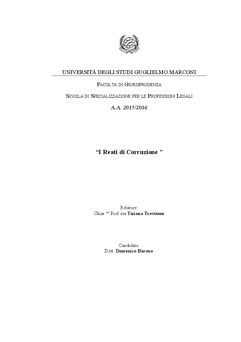 Anteprima della tesi: I reati di corruzione, Pagina 1