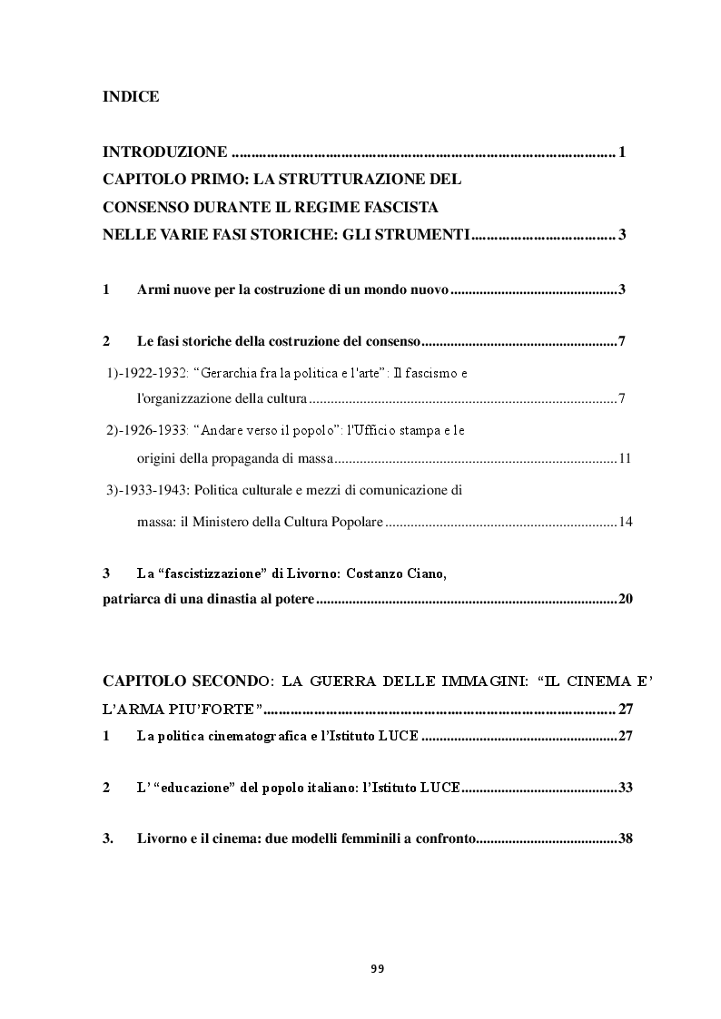 Indice della tesi: La politica fascista tra rivoluzione e ricerca del consenso: uno sguardo d'insieme e il caso del territorio livornese, Pagina 1