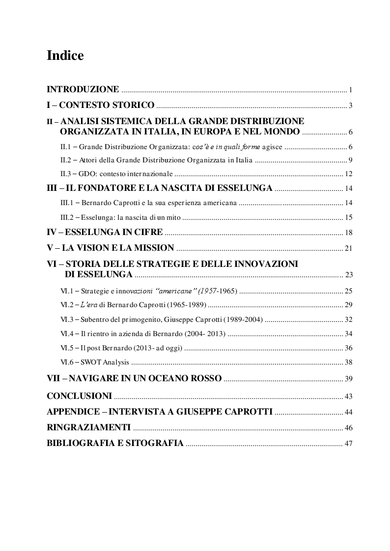 Indice della tesi: Competere in un Oceano Rosso: il caso Esselunga, Pagina 1