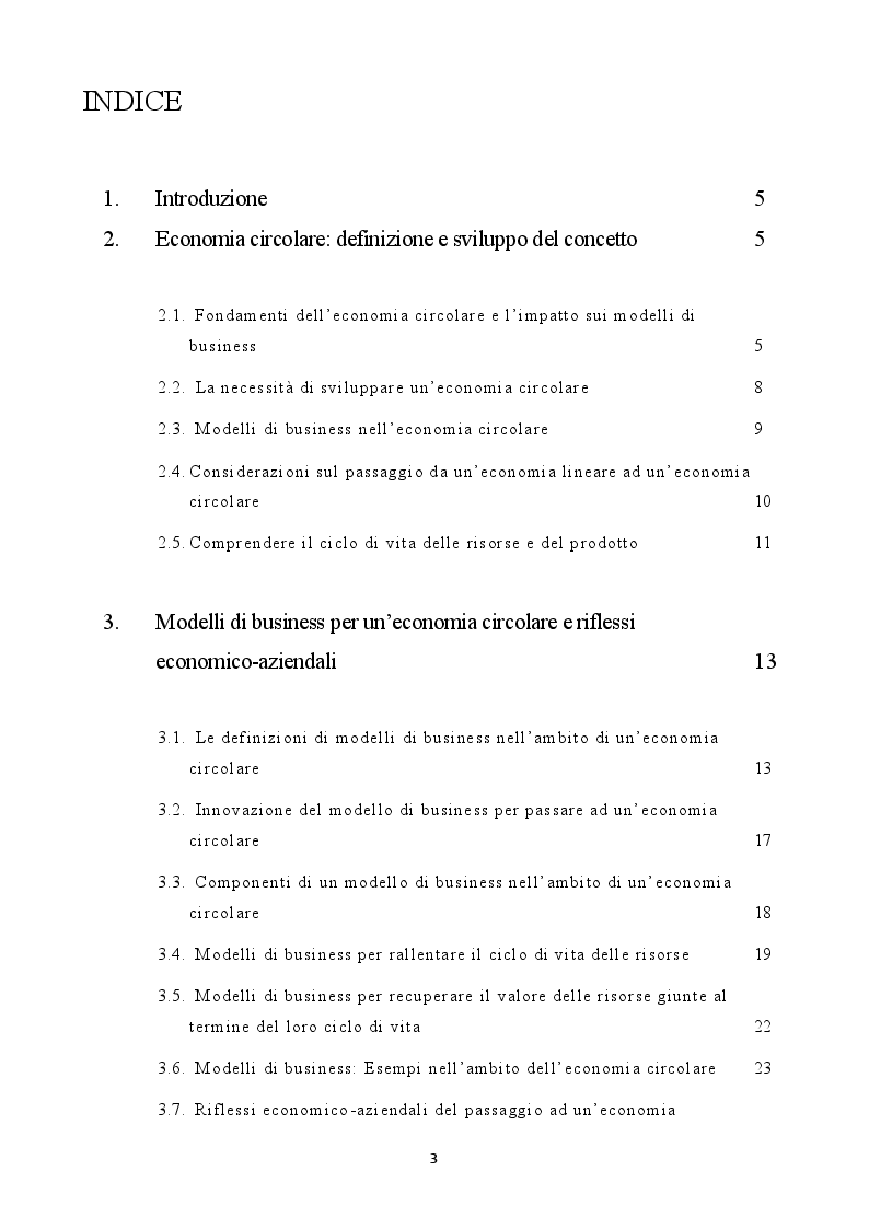 Indice della tesi: I modelli di business nell'economia circolare, Pagina 1