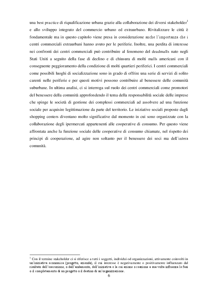 Anteprima della tesi: I Centri Commerciali e la Responsabilità Sociale: La Collaborazione dei diversi Stakeholder per la promozione del benessere collettivo, Pagina 4