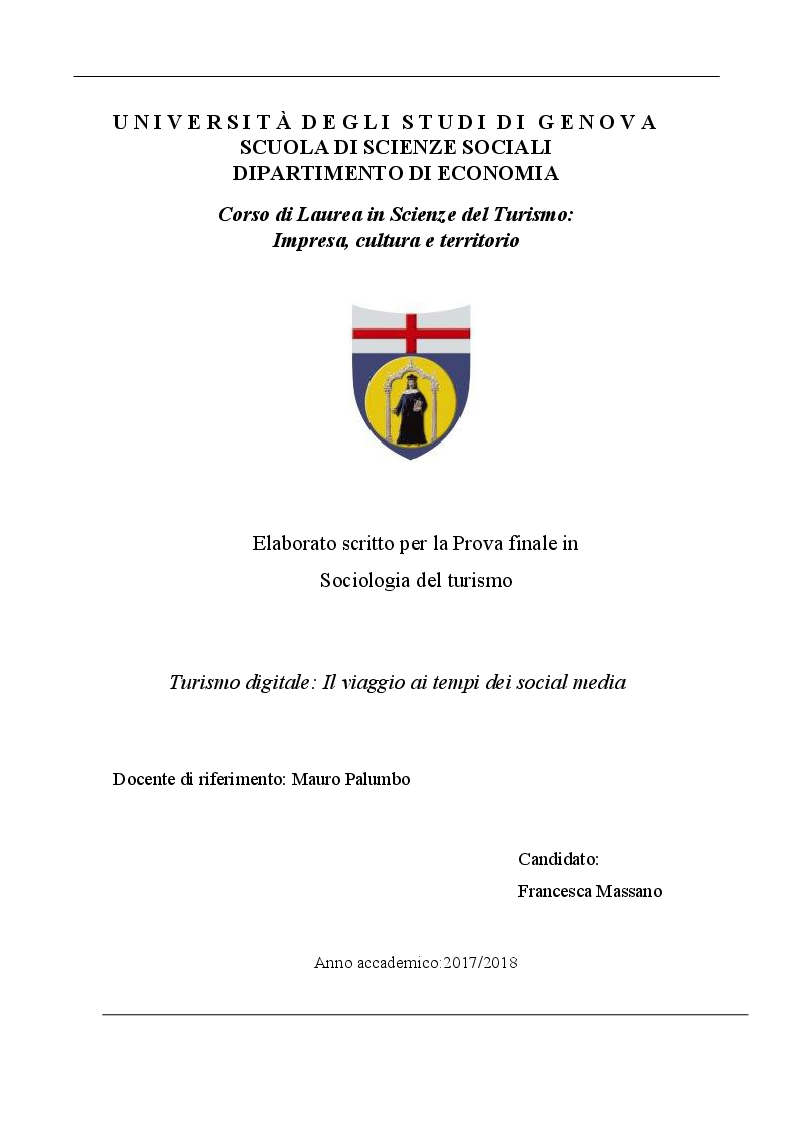 Anteprima della tesi: Turismo Digitale: il viaggio ai tempi dei social media, Pagina 1