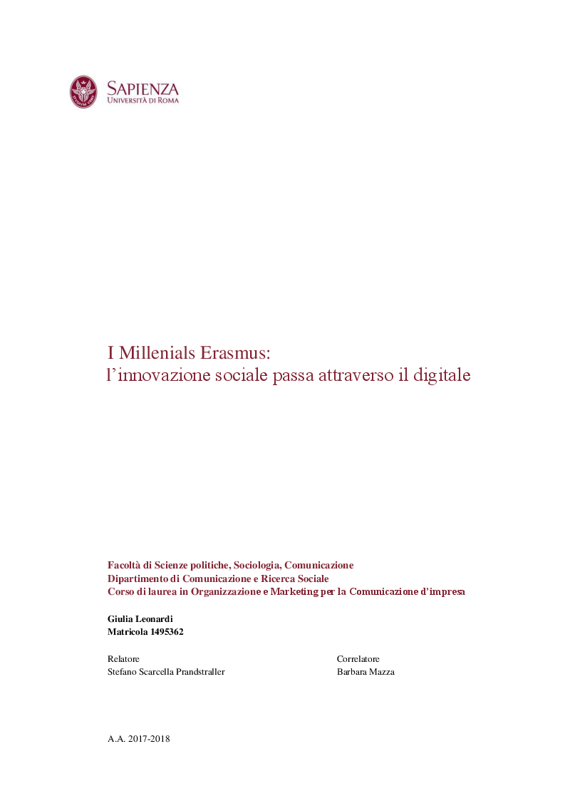 Anteprima della tesi: I Millenials Erasmus: l'innovazione sociale passa attraverso il digitale, Pagina 1