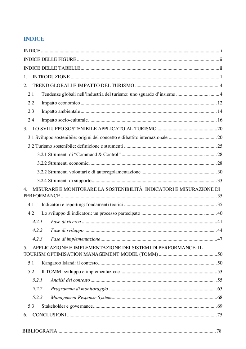 Indice della tesi: Turismo sostenibile e performance system: Il Tourism Optimization Management Model, Pagina 1