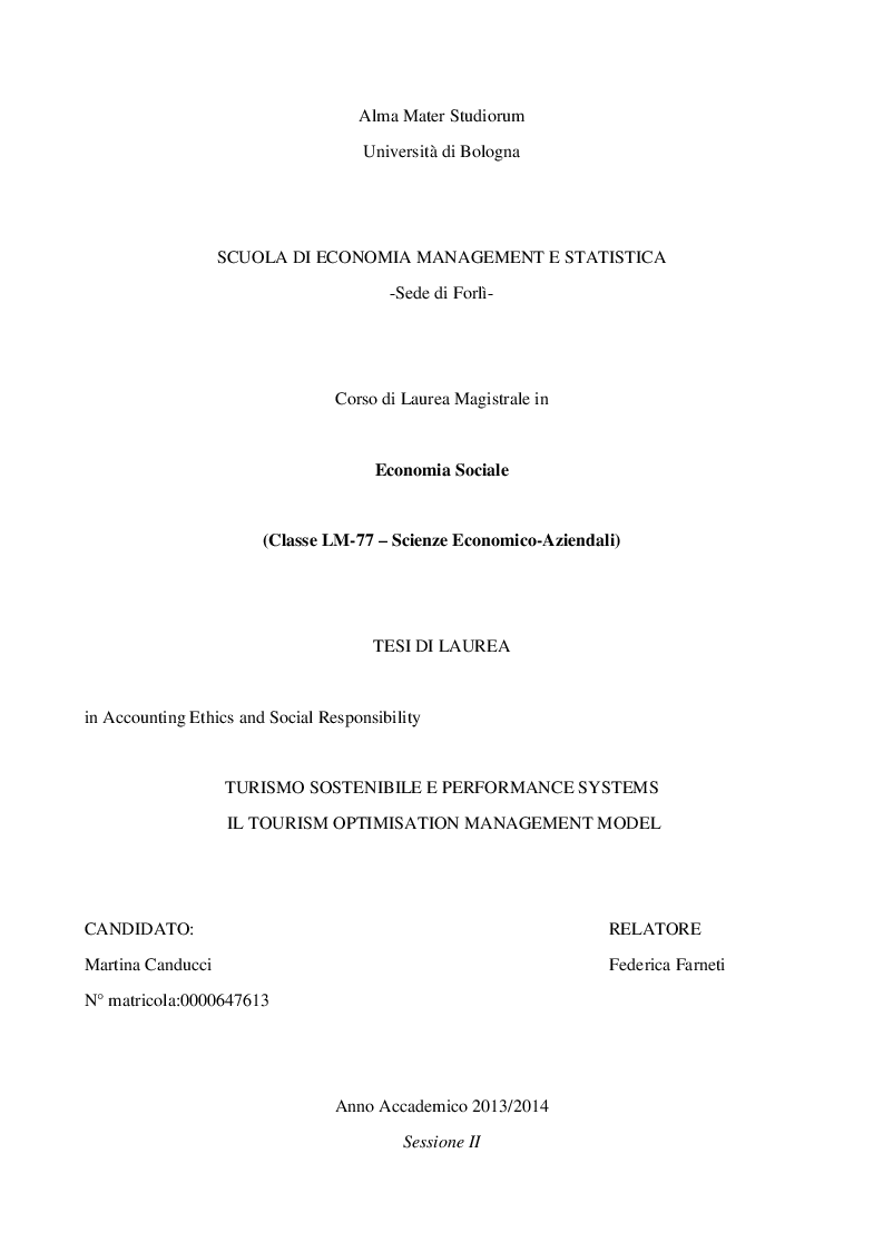 Anteprima della tesi: Turismo sostenibile e performance system: Il Tourism Optimization Management Model, Pagina 1